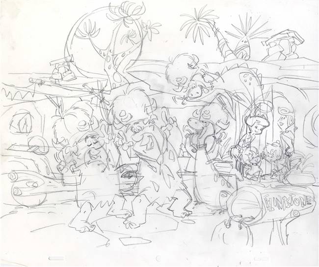 Original Publicity Drawing of the Flintstones and the Rubbles from The ...