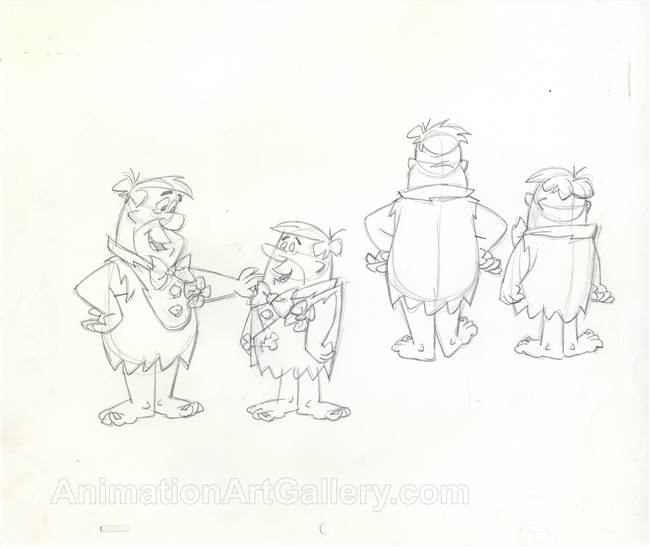 Original Model Sheet Drawing of Fred and Barney from the Flintstones