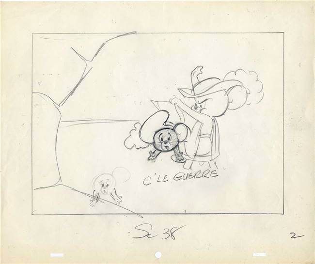 Original Layout Drawing of Nibbles and Jerry from Touche, Pussy Cat! (1954)