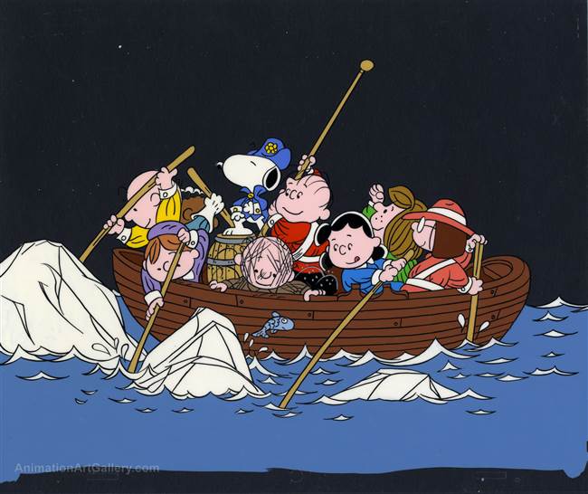 Original Publicity Cel Of Snoopy And The Peanuts Gang Crossing The Delaware