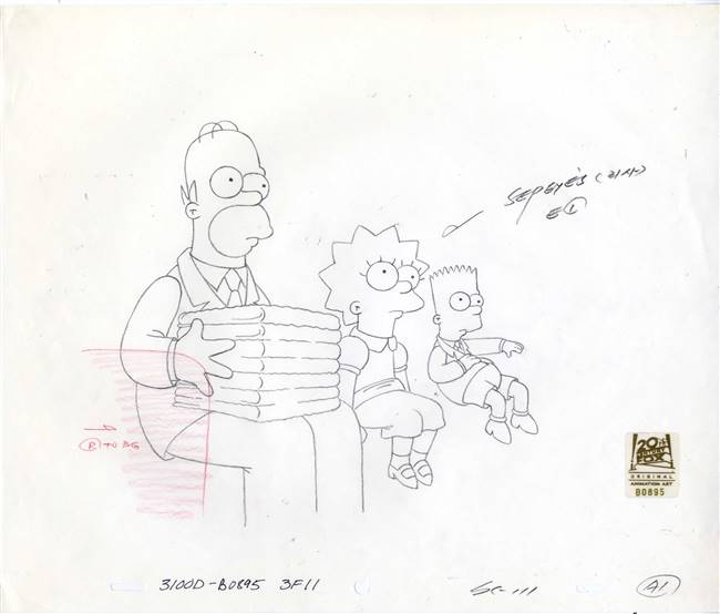 Original Production Drawing of Homer, Lisa and Bart Simpson from Scenes ...