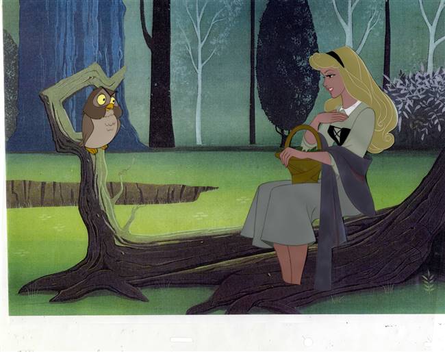 Original Production Cel Of Briar Rose And Owl From Sleeping Beauty 1959