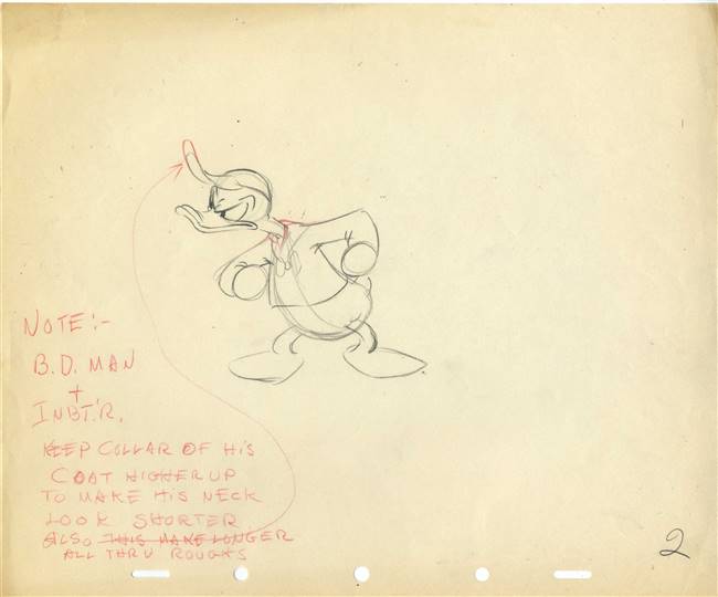 Original Production Drawing of Donald Duck from Straight Shooters (1947)