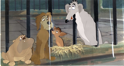 Original production cel of Pound Dogs on the master background from ...